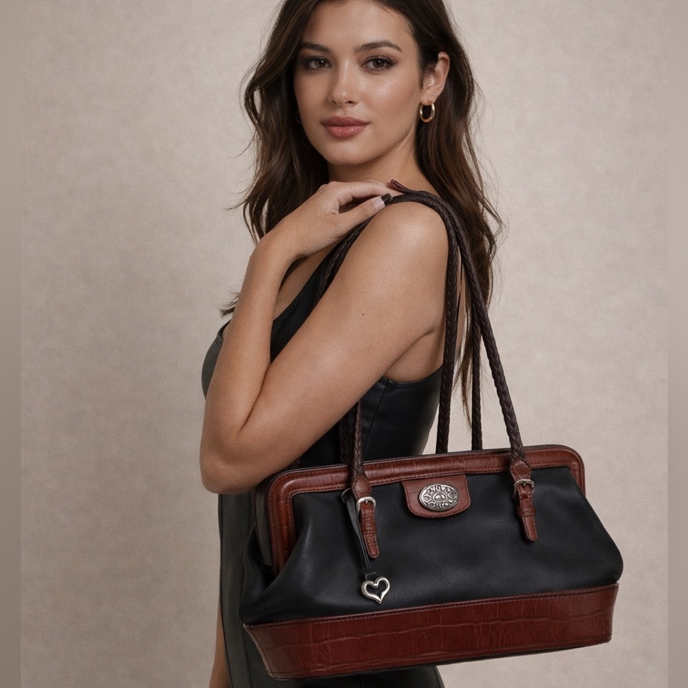 Brighton Black and Brown Leather Shoulder Bag with Heart Charm